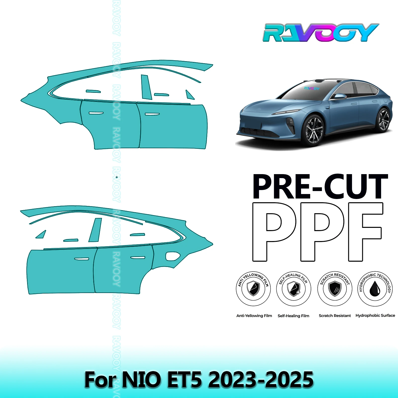 

For NIO ET5 2023-2025 8.5mil Clear Matte Pre-Cut PPF Door & A/B Pillar Kit TPU Paint Protection Film Set