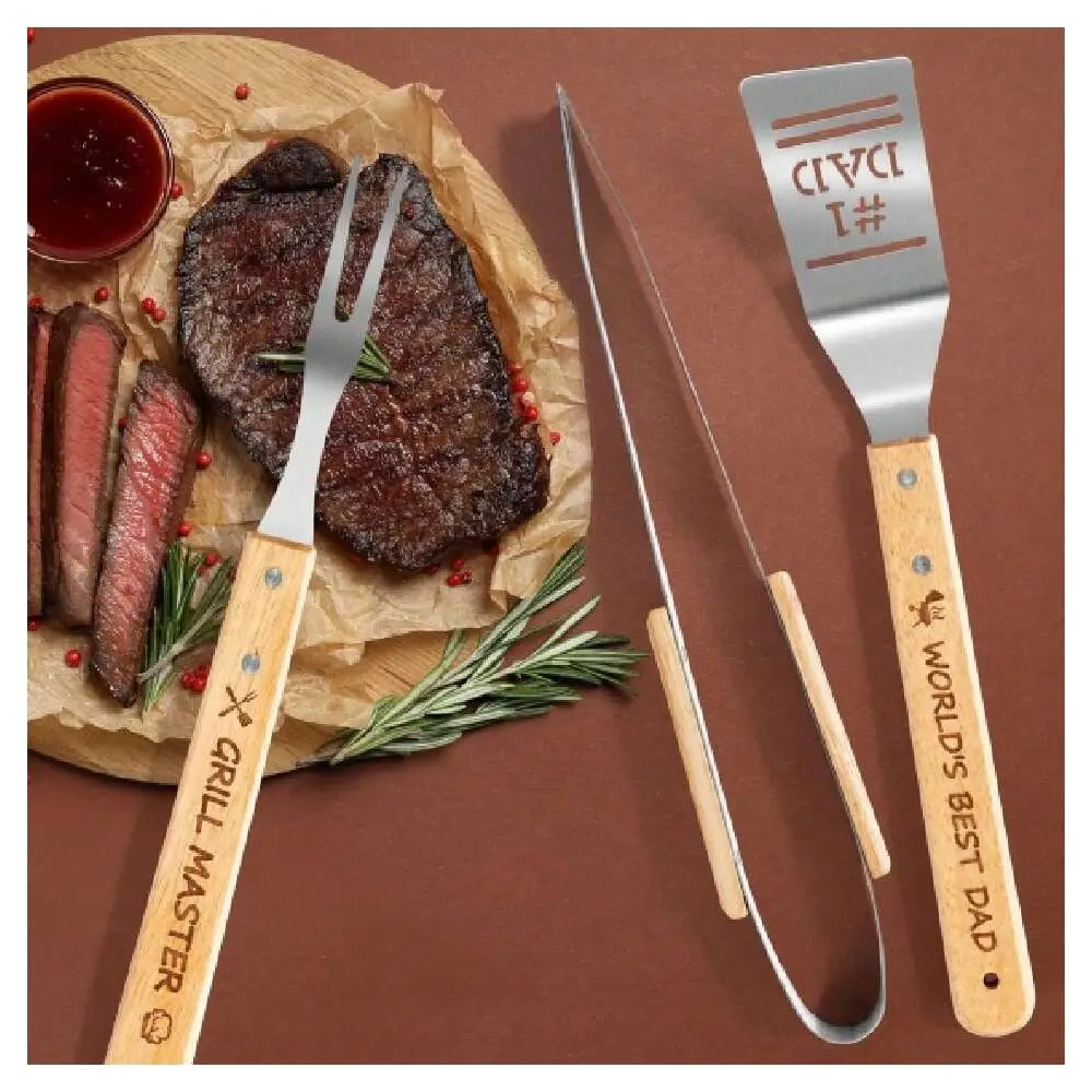 

Grilling Tool BBQ Accessories Set 3 Pcs Worlds Best Dad Stainless Steel Grilling Tong For Men Outdoor Camping Housewarming Part