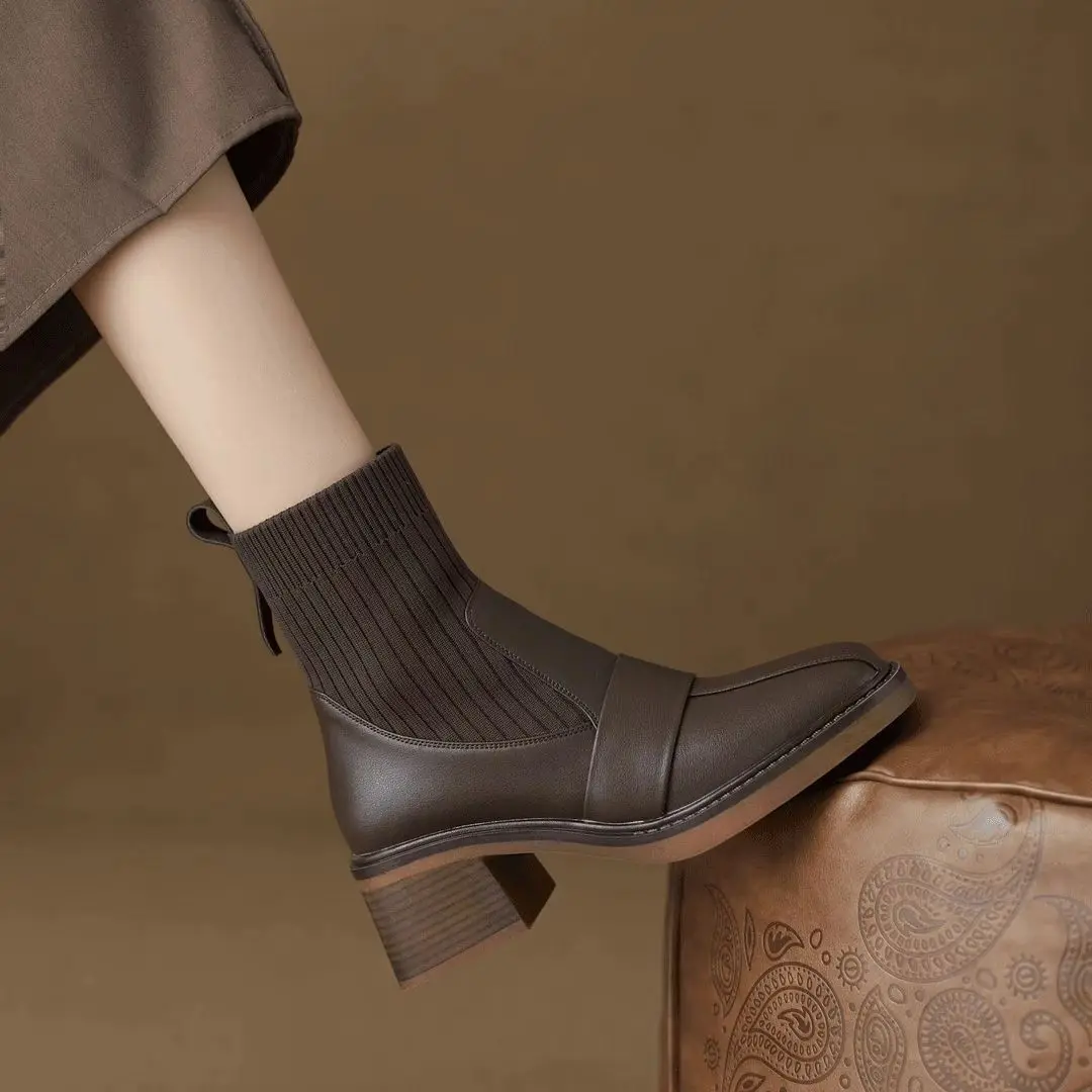 

Легкие женские ботильоны в стиле ретро, кожаные вязаные женские короткие туфли, шикарная и элегантная обувь, осенние ботинки из искусственной кожи