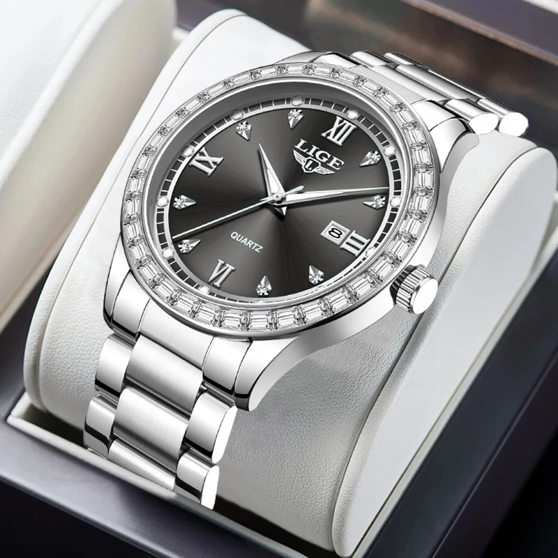 

LIGE лучший бренд класса люкс для мужчин повседневные деловые простые из нержавеющей стали водонепроницаемые светящиеся кварцевые мужские часы с автоматической датой наручные часы