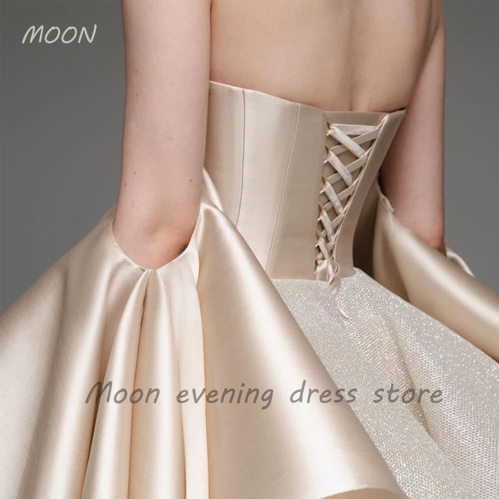 Moon Sweetheart strapless sleeveless skirt Pleated satin cocktail prom dress for Girl graduation party formal evening dress