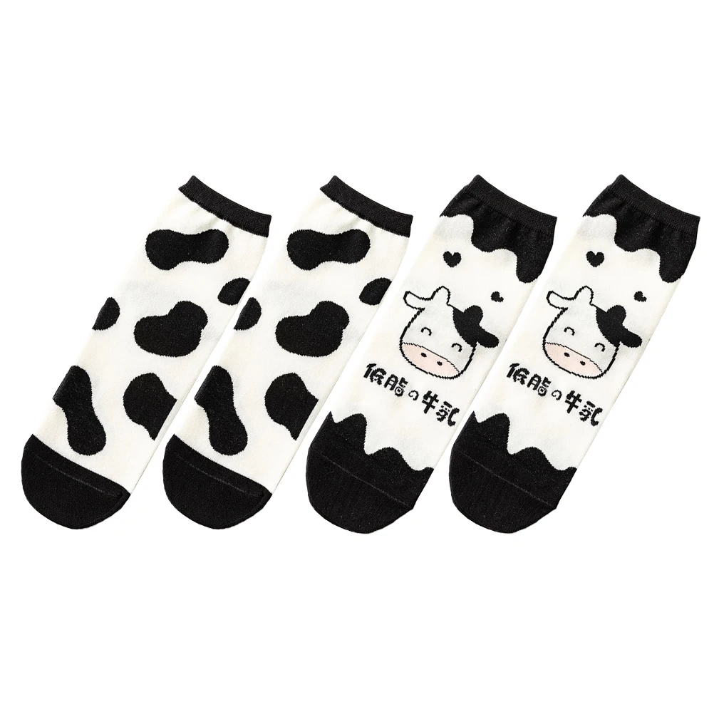 

2 Pairs Cow Print Cotton Kids Girls Comfortable Breathable Ankle Socks Cartoon Cow Socks Spring Autumn Gift Festival