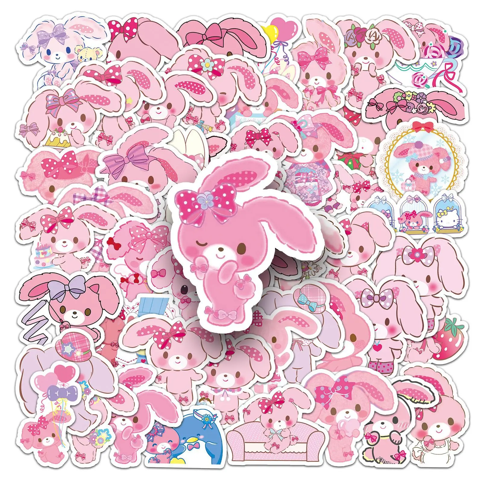 50 Pcs SANRIO Bonbonribbon Cute Cartoon Sticker Anime Periphery DIY Creative Notebook Phone Case Water Cup Decor Toys