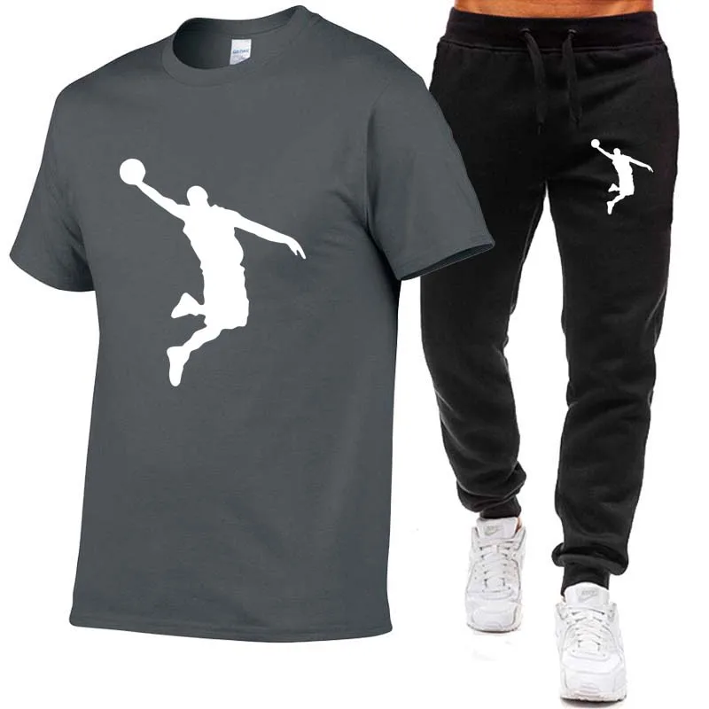 Men's Fashion Casual Set Versatile Youth Round Neck Slim Fit Short sleeved T-shirt+Fashion Sports Pants Two Piece Set for Men