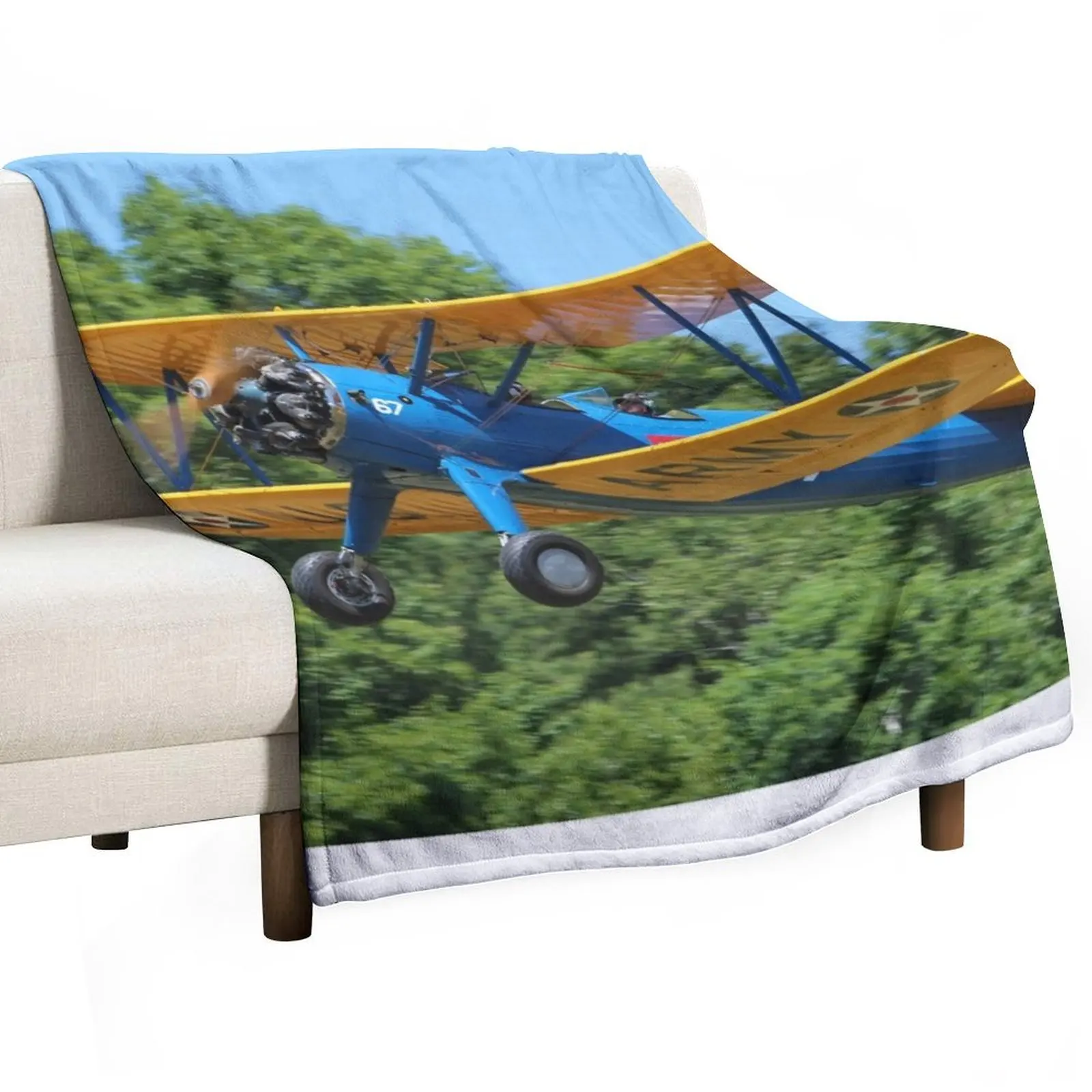 Boeing-Stearman Kaydet Biplane Trainer Aircraft Taking Off Throw Blanket Baby Decorative Sofa Blankets