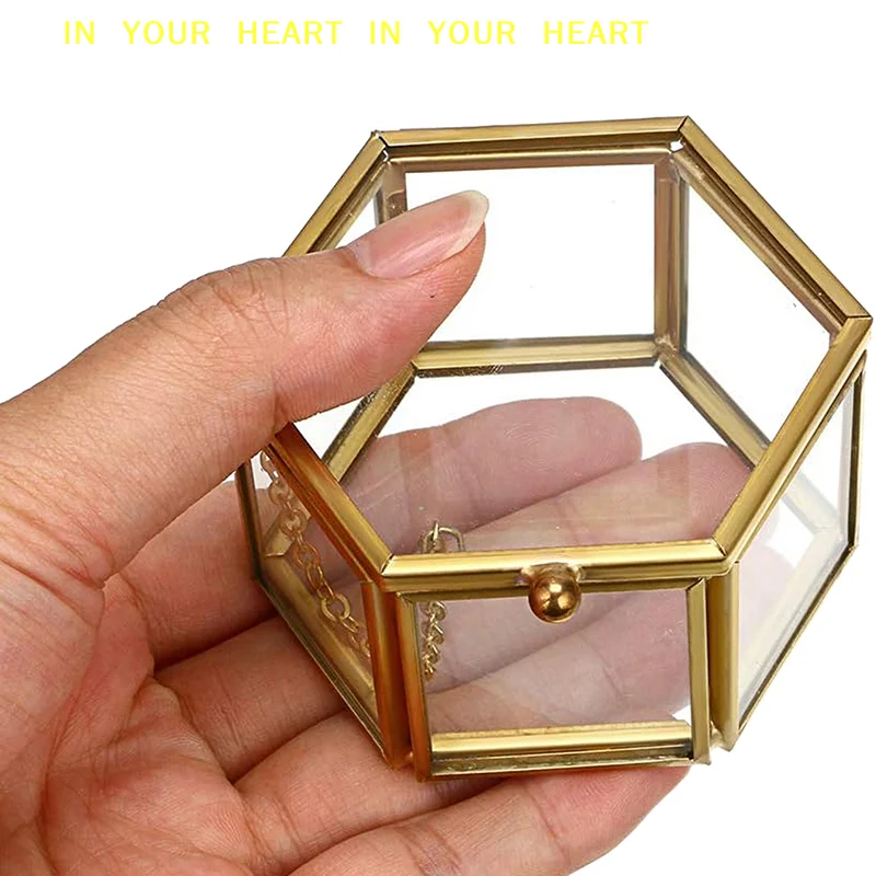 【X】High-end Hexagonal Ring Box Gold And Jewelry Accessory Box Golden Glass Luxurious And Retro Jewelry Storage Box