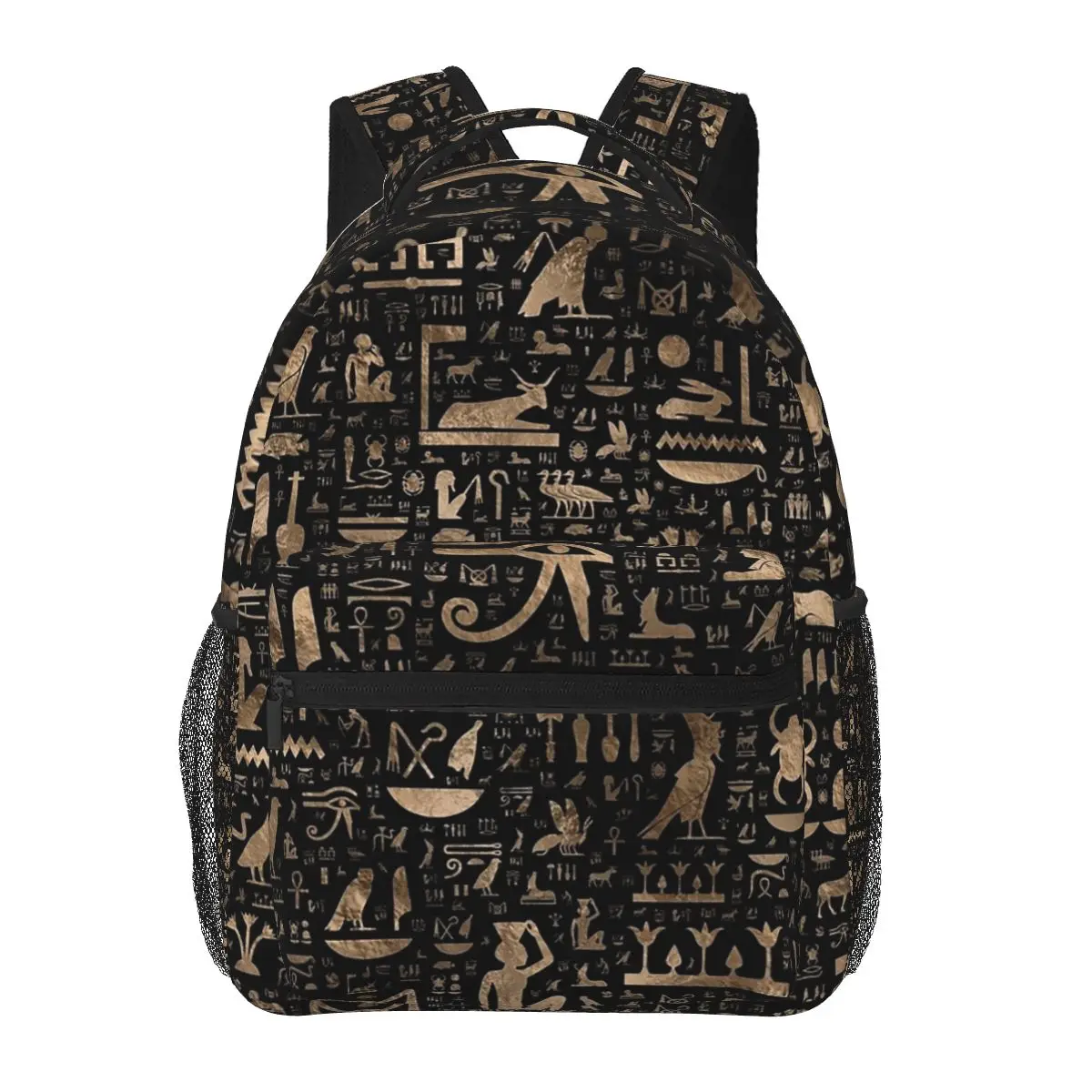 Ancient Egyptian Hieroglyphs - Black And Gold Backpacks Boys Girls Bookbag School Bags Cartoon Travel Rucksack Shoulder Bag