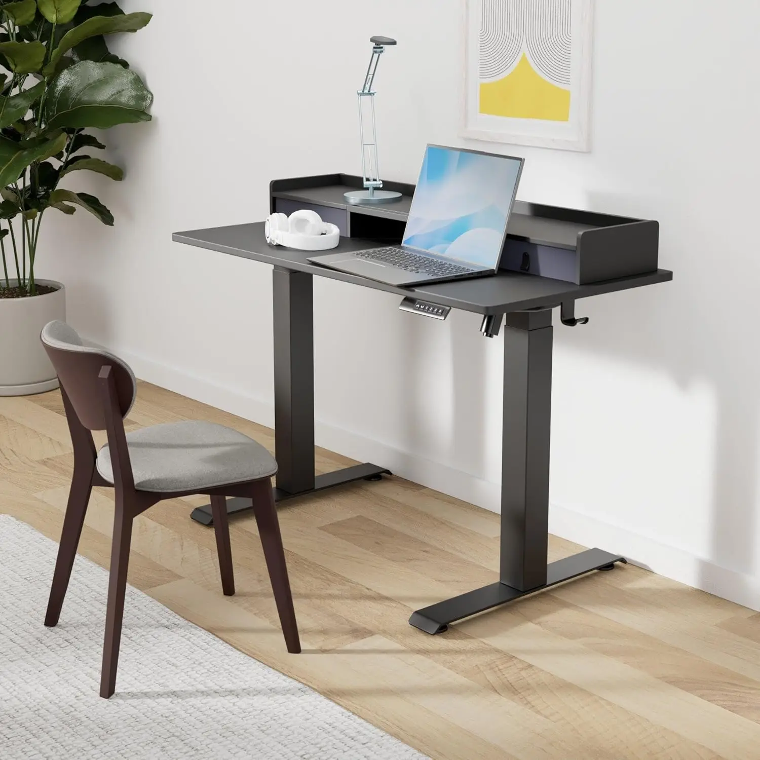 Marsail Electric Standing Desk with Double Drawers, 55x24 Inches Height Adjustable Desk with Storage Shelf,Sit Stand Desk with 4