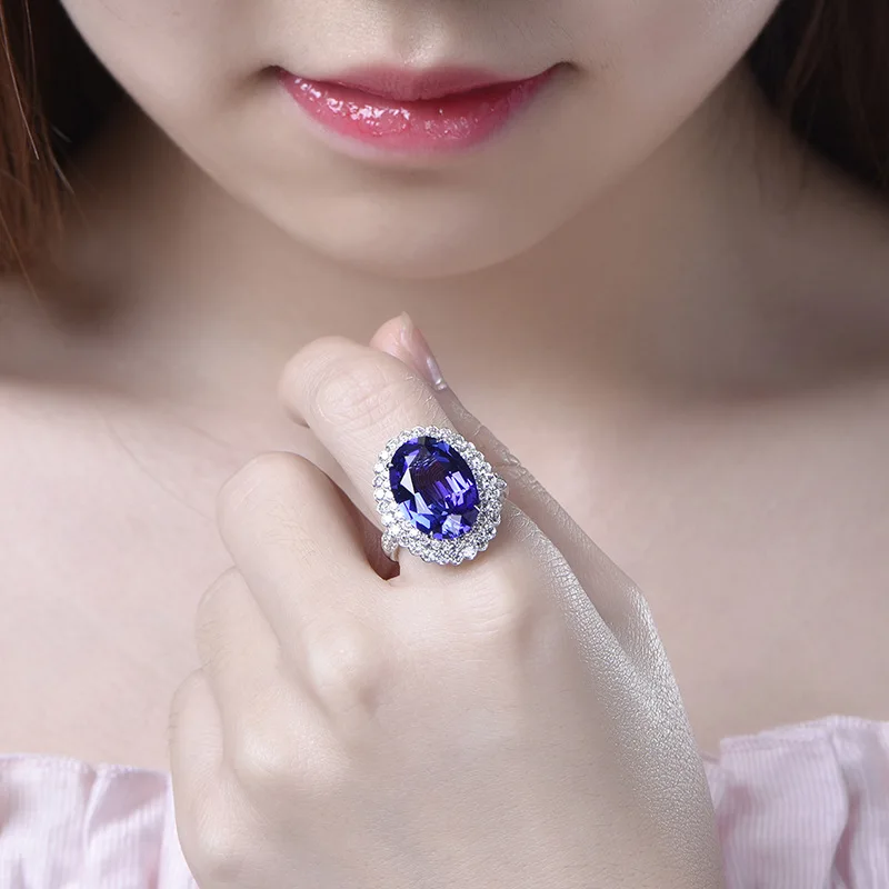 Blue Gemstone Hollow Twist Band Rings for Women Noble Wedding Evening Party Jewelry Mother's Day Stylish Ring Gift