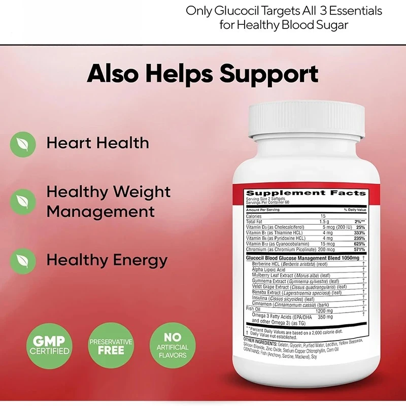يدعم 3 عناصر أساسية لسكر الدم الصحي، بما في ذلك حمض الأسبارك وأوراق التوت الخاصة وما إلى ذلك، في 60 كبسولة