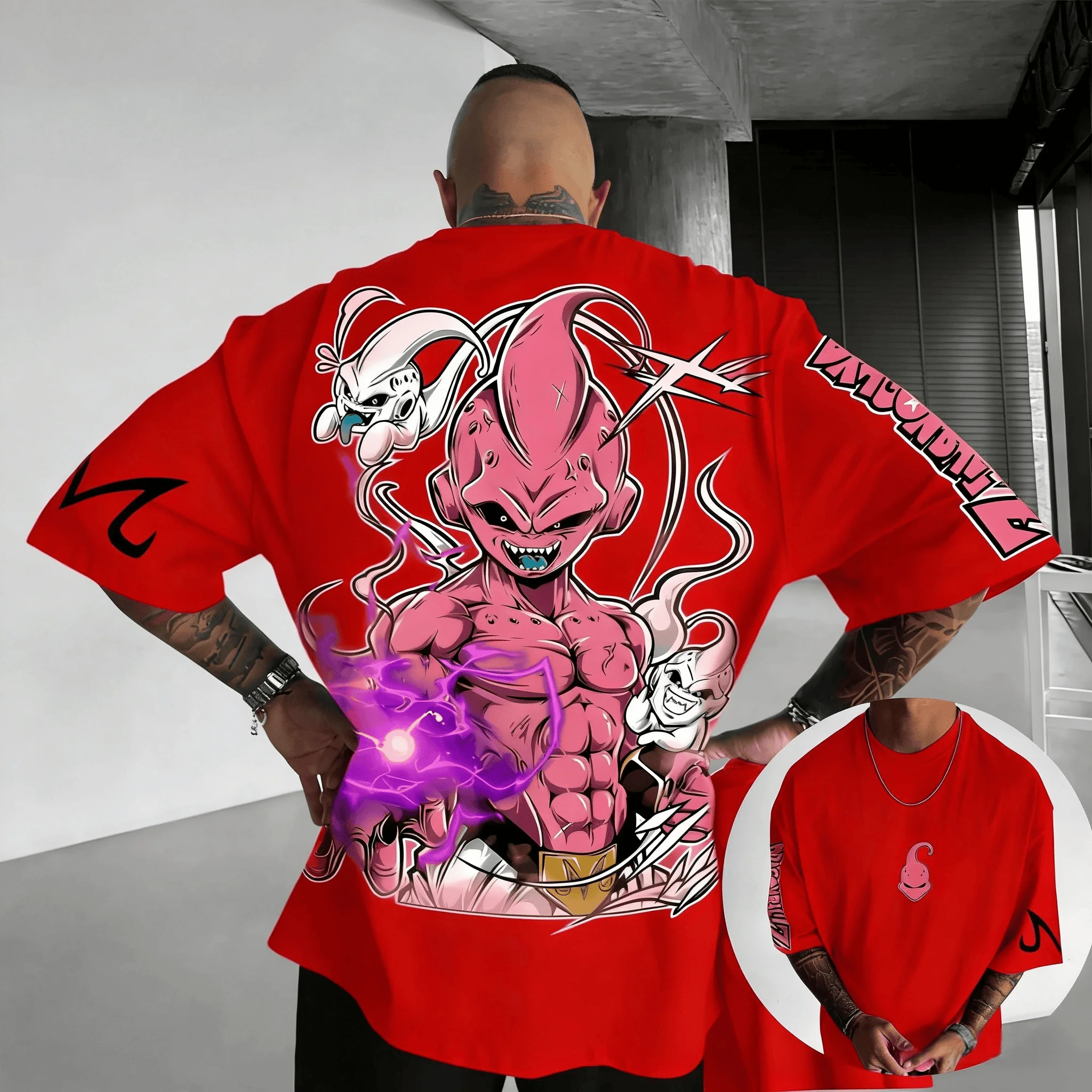 2026 Summer Dragon Ball Retro Anime T-Shirt Men's Kid Buu Casual Loose Sports Daily Short Sleeve Crew Neck Relaxed Fit Tee view 3
