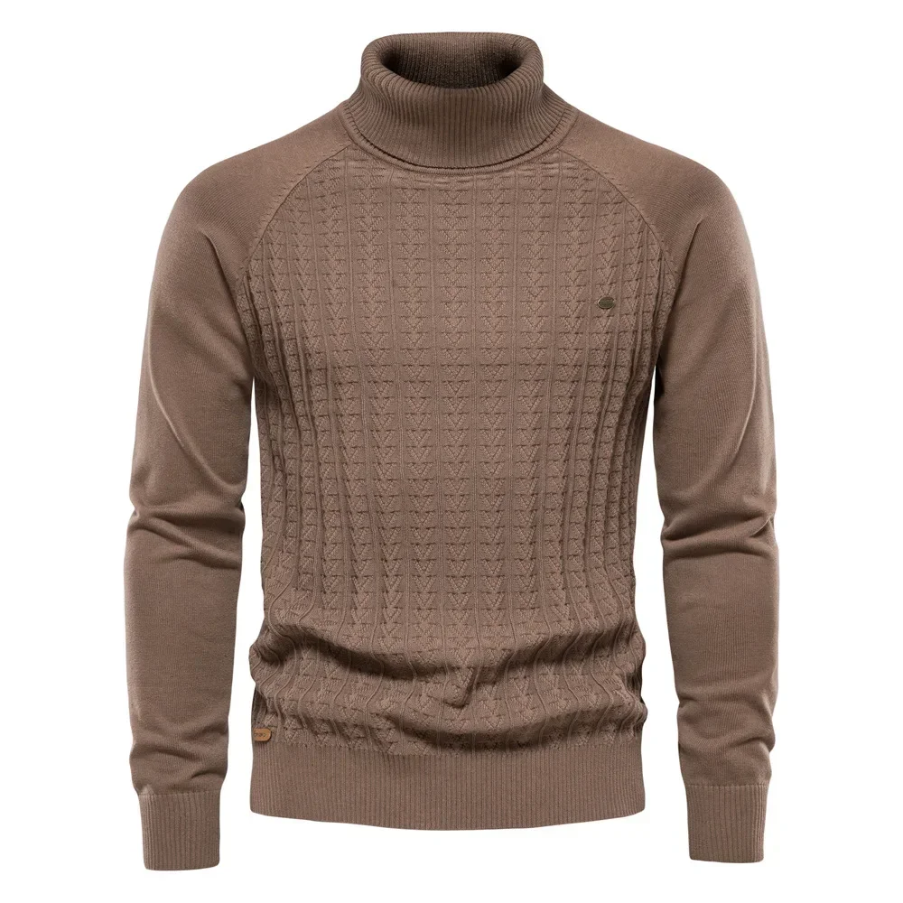 

Autumn and Winter New Men's Turtleneck Sweater Cotton Pullover Solid Color Knitwear Business Casual Sweater Menswear