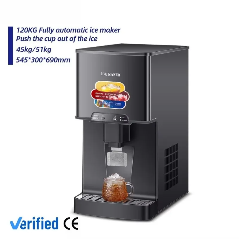 Hot Sale 120KG/24h Small Pebble Crushed Ice Maker Machine Countertop Automatic Chewable Nugget Ice Dispenser for Home Bar