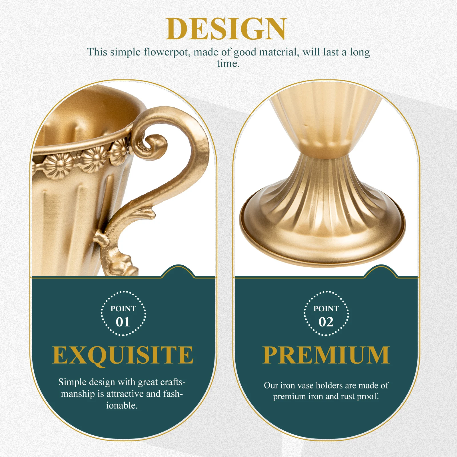 

Golden Iron Flower Vase Tall Urn Brass Plant Pot Decorative Home Accessories Desktop Ornament Rustproof No for Family