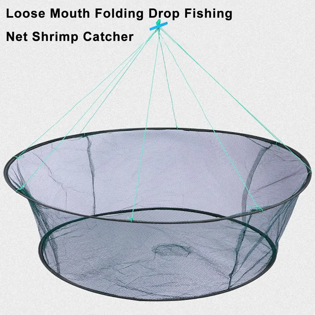 Loose Mouth Folding Drop Fishing Net Shrimp Catcher Netting Cage Accessories Fish Crab Prawn Fishing Eels Bait Trap U1s1