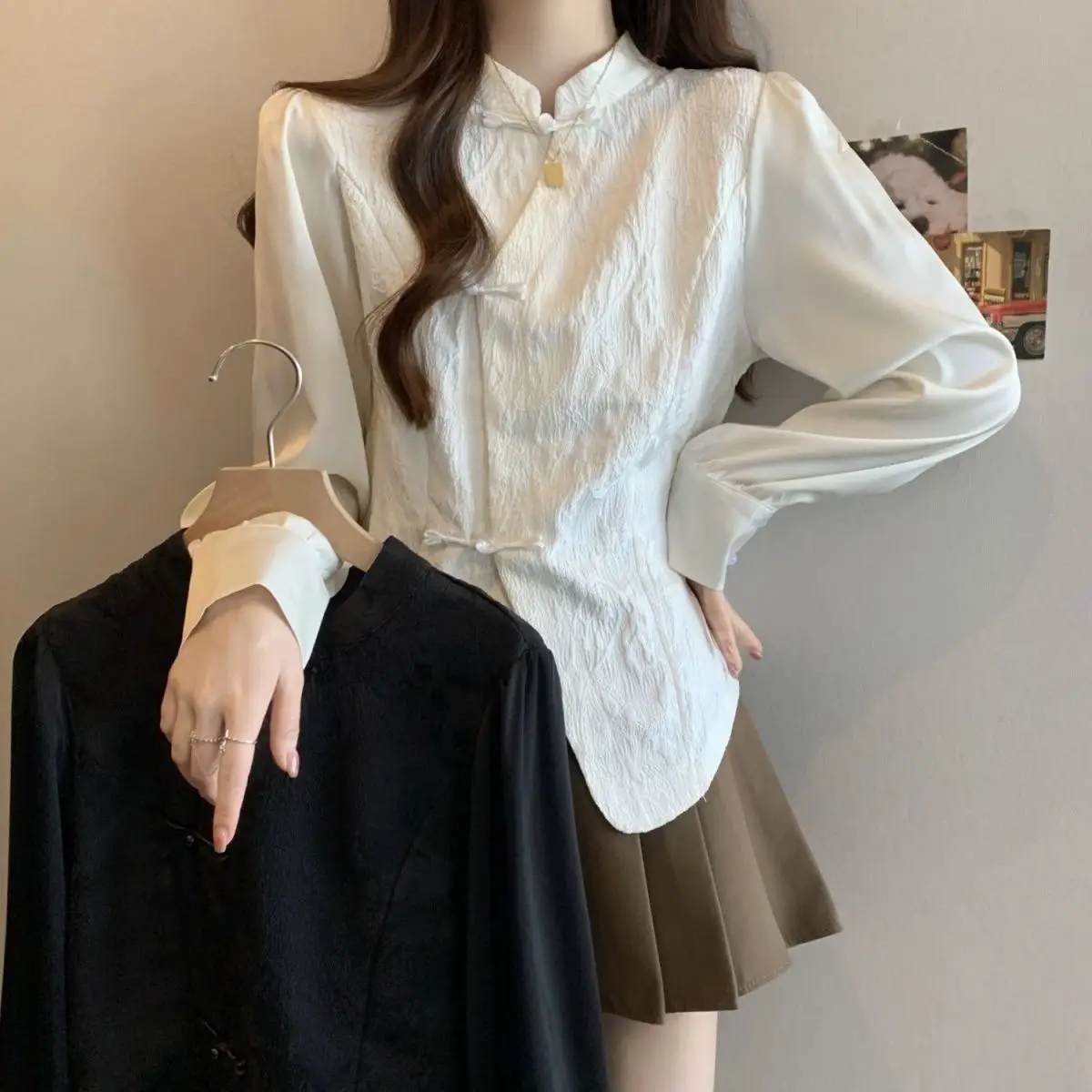 Designer Chinese Style Stand Collar 2026 Spring Autumn Shirt New Retro Button Elegant Top Small Cheongsam Clothing Xiangyun Silk