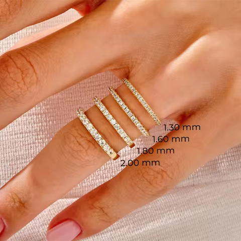 925 Sterling Silver Rings Half Eternity Moissanite Wedding Band for Women 1.3mm 1.6mm 1.8mm 2.0mm Stacking Matching Bridal Ring