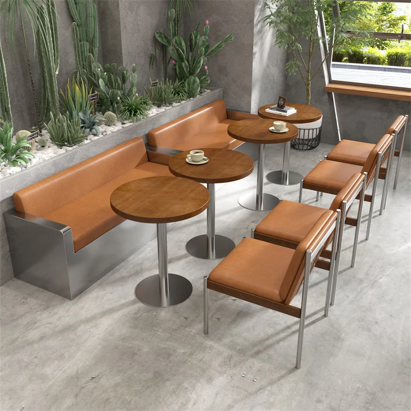 Hotpot restaurant table and chair combination, milk tea shop round booth sofa table and chair café leisure small round table