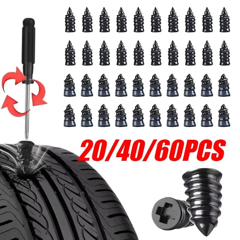 20/40/60pcs Vacuum Tyre Repair Nail Tire Puncture Screws Motorcycle Fitting Set Tubeless Wheel Repairs Punctures Kit Patches