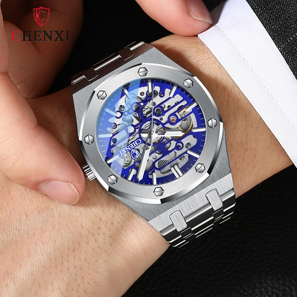 CHENXI Automatic Mens Watches Waterproof Business Stainless Steel Sport Mens Watches Top Brand Mechanical Tourbillon Wrist Watch