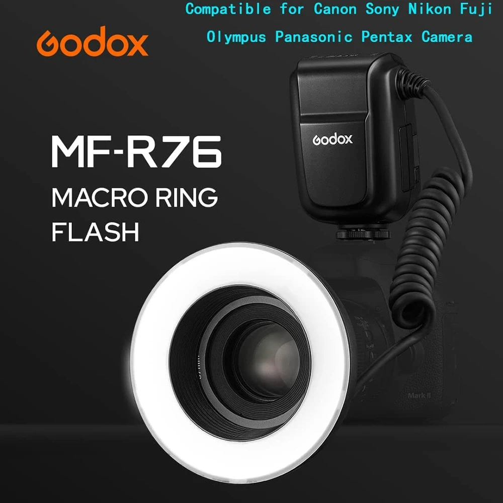 Flash Ring Godox MF R76 MF-R76 RING76 Macro LED Ring Speedlite Light for Sony Canon Nikon Camera 5D 6D 7D 60D 70D 80D D850 A7MIV