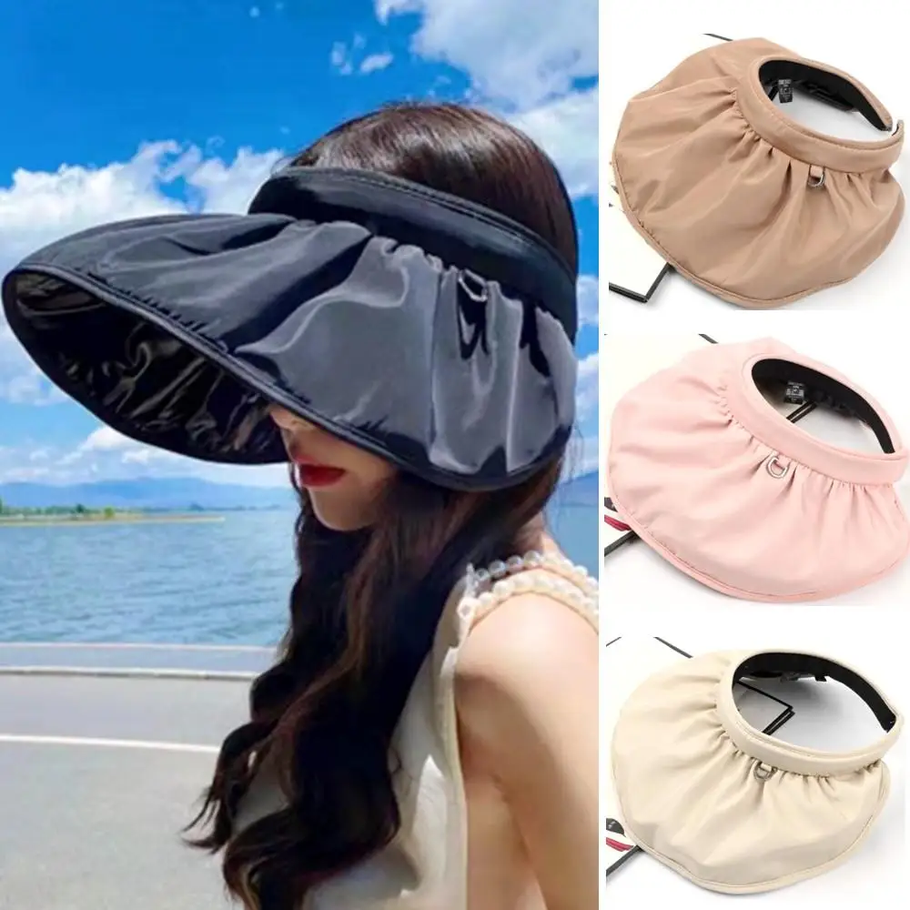 Summer Shell Sunshade Hat UV Protection Dual Use Hair Hoop Sun Hats for Women Outdoor Beach Soft Foldable Wide Brim Bucket Caps