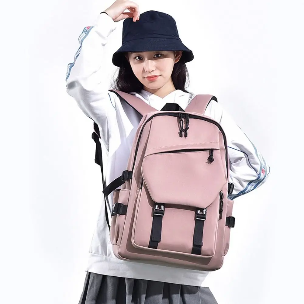 حقيبة ظهر من قماش أكسفورد ذات سعة كبيرة متعددة الجيوب بلون سادة حقيبة مدرسية للطلاب مقاومة للماء حقيبة سفر ترفيهية للكلية #3