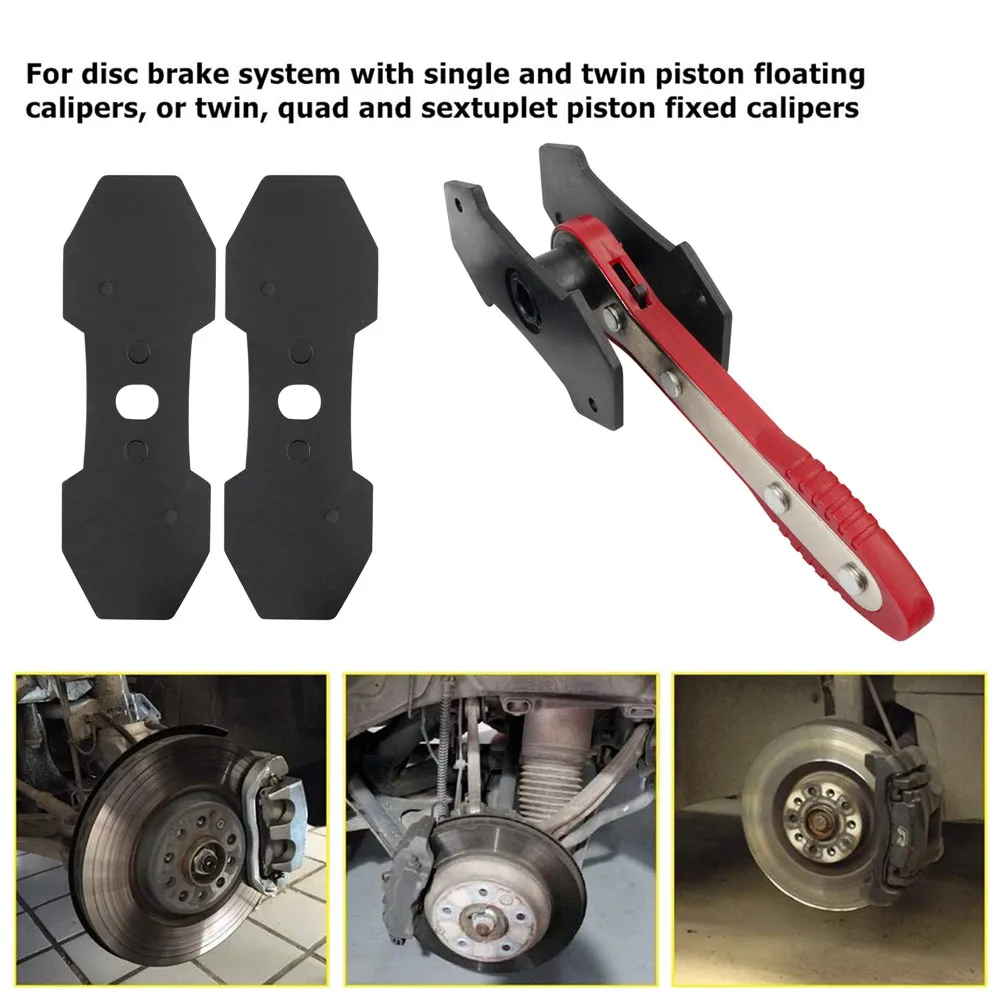 Car Brake Caliper Press Tool 360 Degree Swing Ratchet  Caliper Piston Spreader Wrench Disc Brake with 2 extra pcs Steel Plates