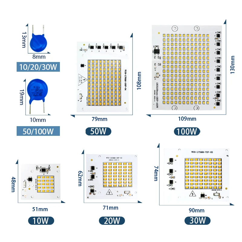 Chip de luz LED sin controlador para exteriores, lámpara de 10W, 20W, 30W, 50W, 100W, 220V, SMD2835, 10 unidades por lote