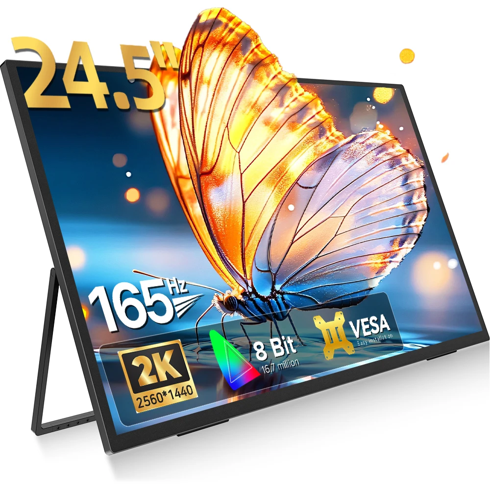 Moniteur de bureau UPERFECT UMax 24 2K, 24,5 pouces, 165Hz, écran IPS mural, 2560x1440, HDR, Freesync, pour PC de jeu, écran étendu pour ordinateur portable