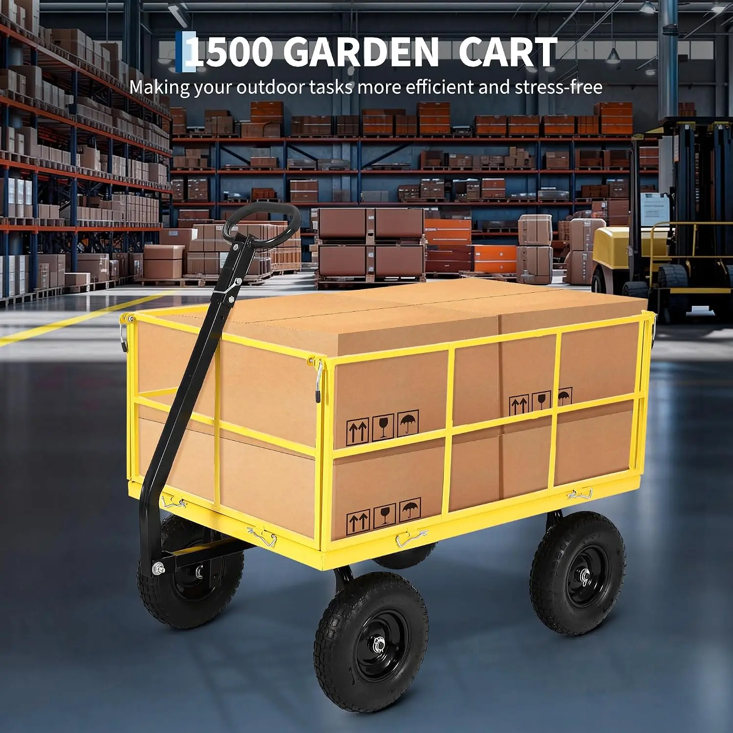 Heavy Duty Folding Garden Cart Removable Sides 1500 Lbs Mesh Steel Wagon Wheels Gardening Tools Transport, Customized