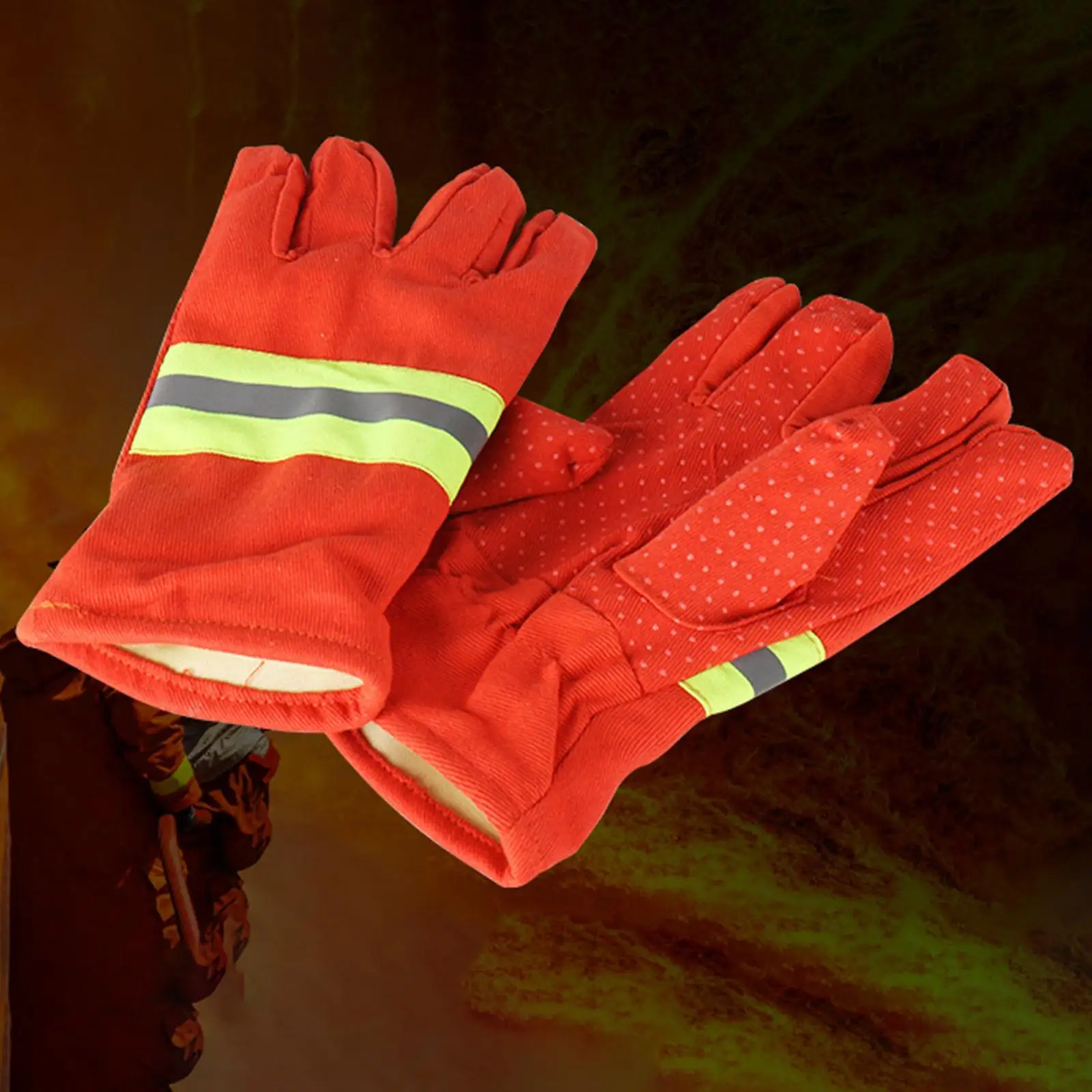 2Pcs Orange Feuerwehr Handschuhe Handschuh Feuer Beweis mit Reflektierende Trim Hand Schutz Arbeit Handschuh für Männer und Frauen