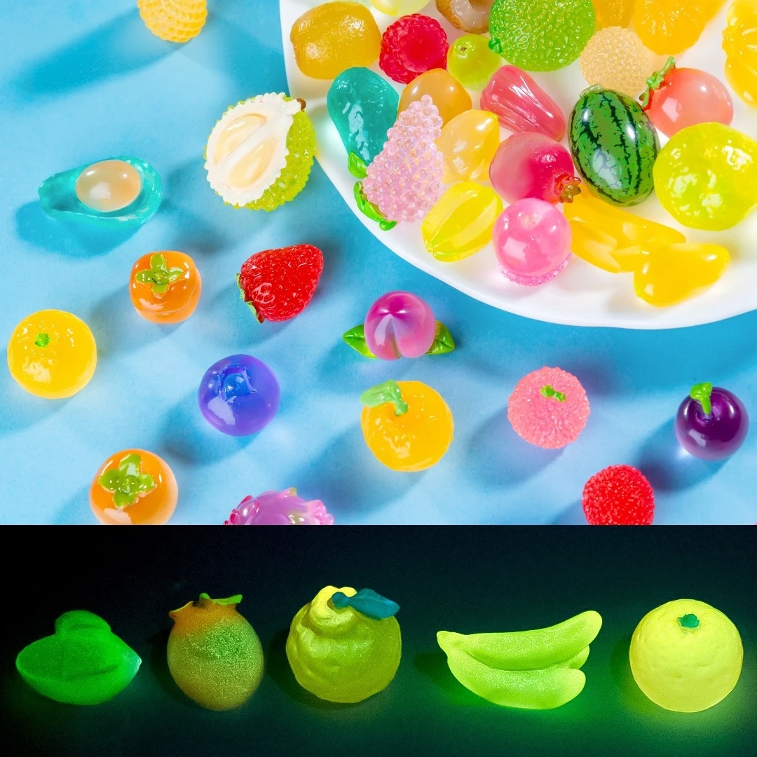 20-Pack Assorted Glow-in-the-Dark Fruit Miniatures - Simulated Food Decor for DIY Crafts & Micro Landscape Displays