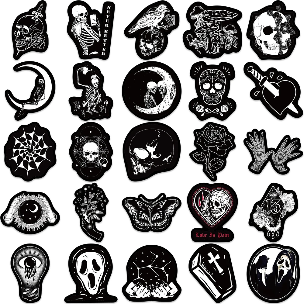 10/30/50PCS Cool Dark Gothic Style Scary Stickrs Skeleton Graffiti Decals DIY Laptop Skateboard Motorcycle Suitcase Sticker Toy