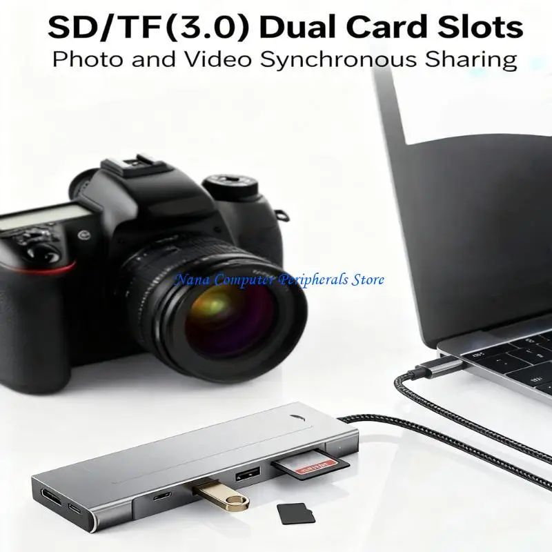 F68C Aluminum Multiport Hubs Featuring M.2 SSD Dock with 10Gbps USB 3.2 Fast Transfer Includes HDTV Ethernet Card Slot Plugs and
