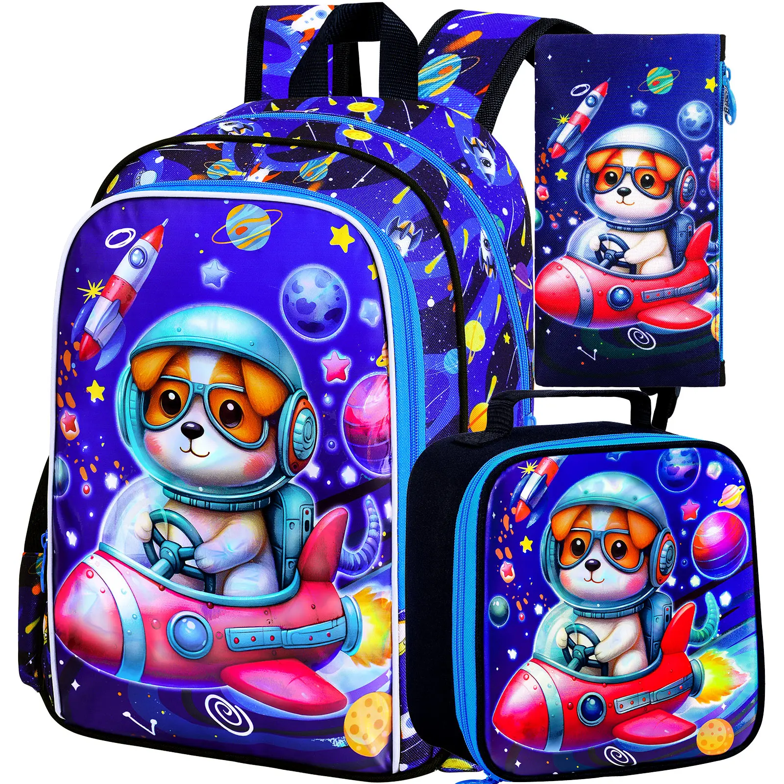 3PCS Kids Backpack Set, Boys School Bookbag With Handbag and Pen Pouch, Zipper‑Closure Rucksack for School Camping Daily Use