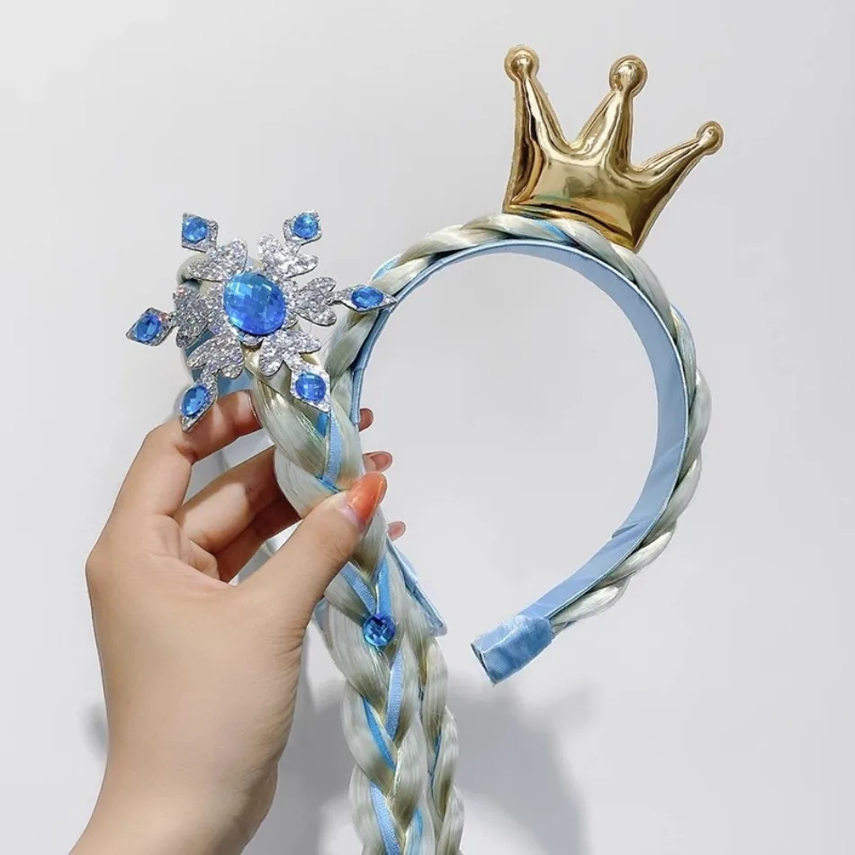 Frozen Series Elsa Headband For Girls Snow Wig Braid Rhinestones Crown Hairband Birthday Party Princess DIY Hair Accessories