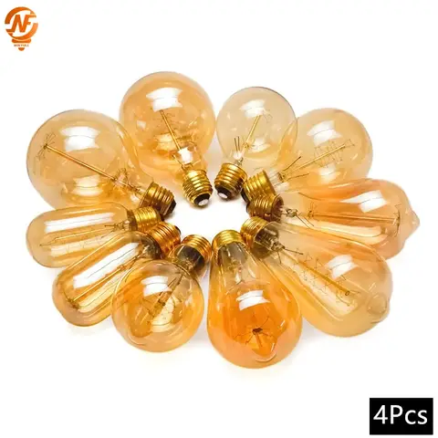 4Pcs Retro Edison Light Bulb E27 220V 40W Vintage Industrial Decor Filament Bulb Lamps A19 ST64 T10 T45 T185 T225 G80 G95 G125