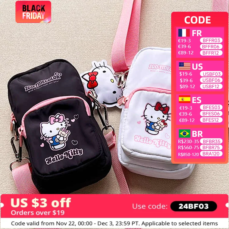 Hello Kitty Small Crossbody Bags Mini Cell Phone Purses with Crossbody Strap Phone Wallet Shoulder Bag Nylon Arm Bag Christmas