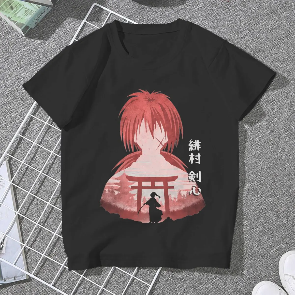 Retro Kenshin Himura Classic Women T Shirt Rurouni Kenshin Manga Cool Tees Short Sleeve Crew Neck T-Shirts Gift Idea Tops