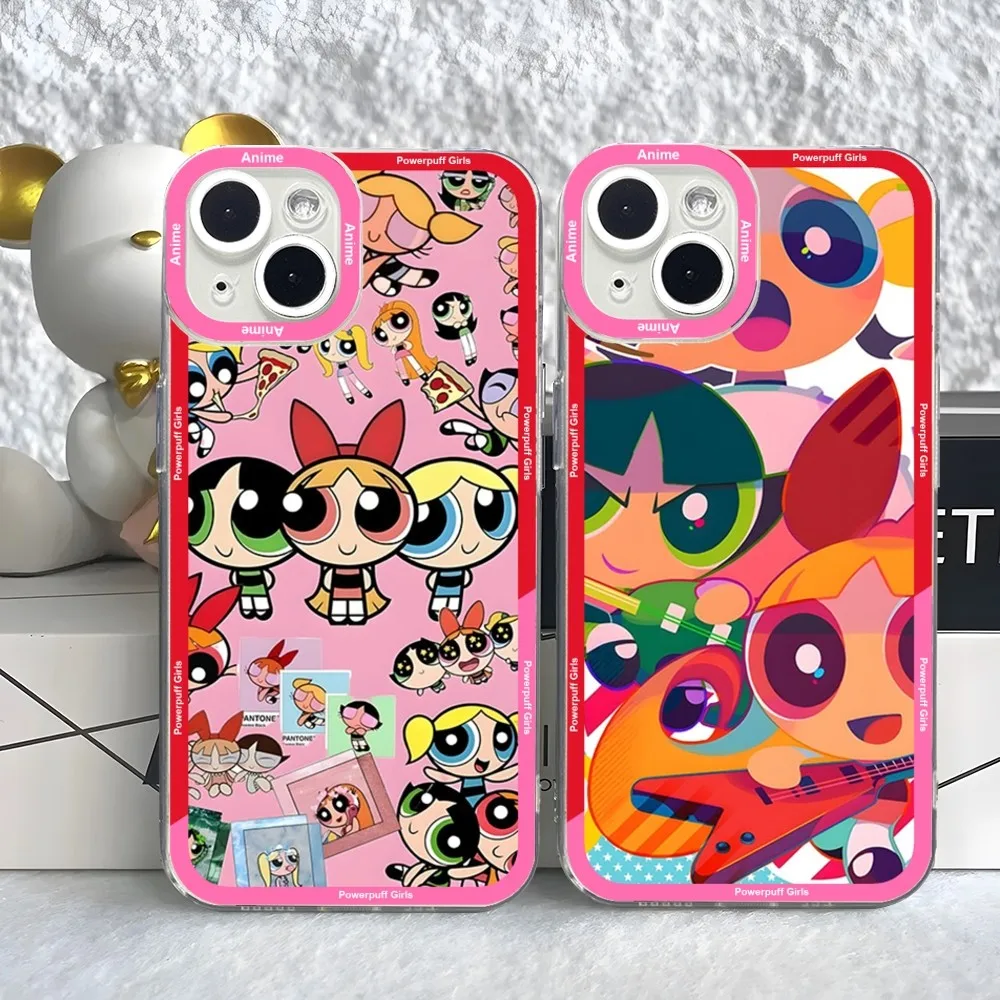 Lovely Powerpuff Girls  Mouse Pad Case For iPhone 15 14 13 12 11 Pro Max Mini XS X XR SE 7 8 Plus Soft Angel Eyes Cover