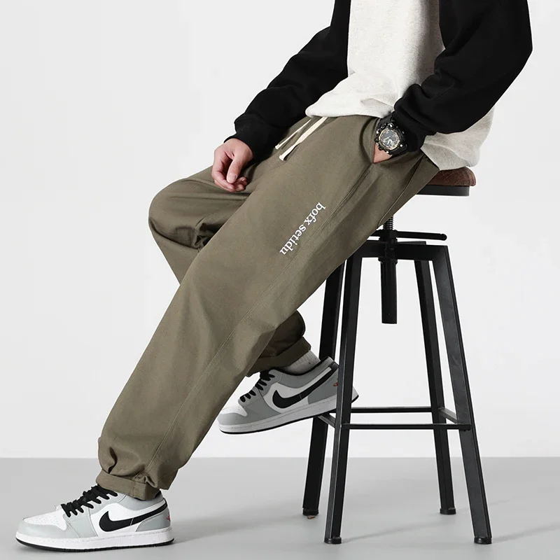 

Брюки с надписью, мужские шаровары с завязками на щиколотке, свободные весенне-осенние, в корейском стиле, универсальные, молодежные, жизненные, со средней талией, минималистичные, распространенные