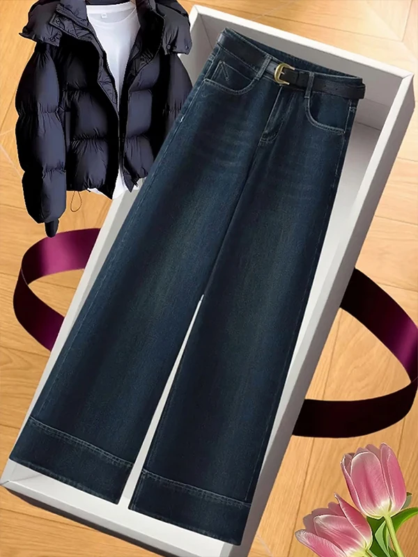 High Waist Wide Leg Denim Jeans Women's Loose Fit Ripped Jeans Fall 2025 New Style Vintage Straight Cut Slimming Effect