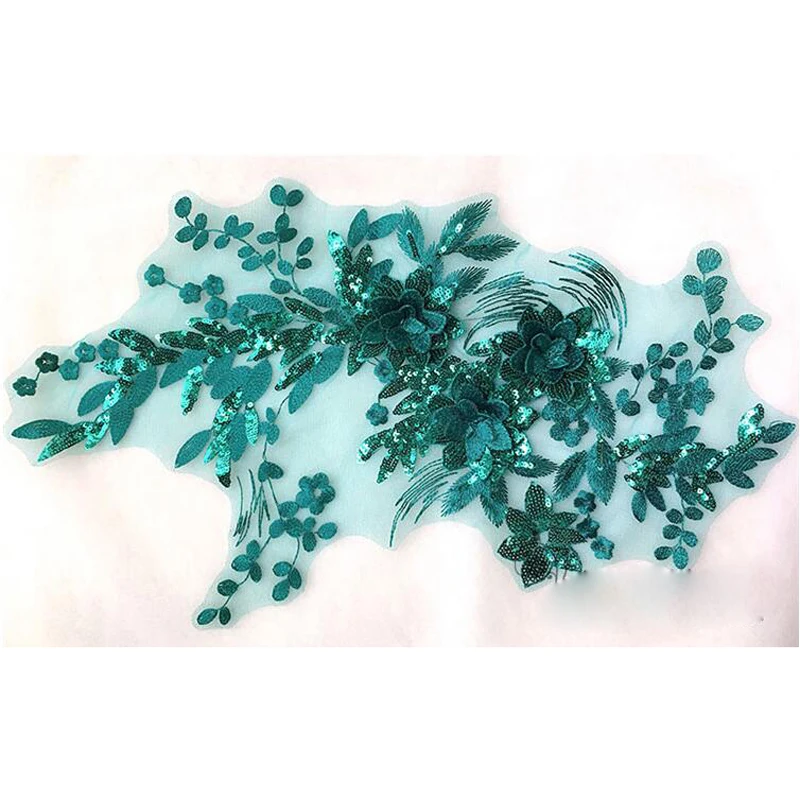 1Piece Handmade Applique Green Flower Patch For Wedding Dress Accessories Repair 48*28CM