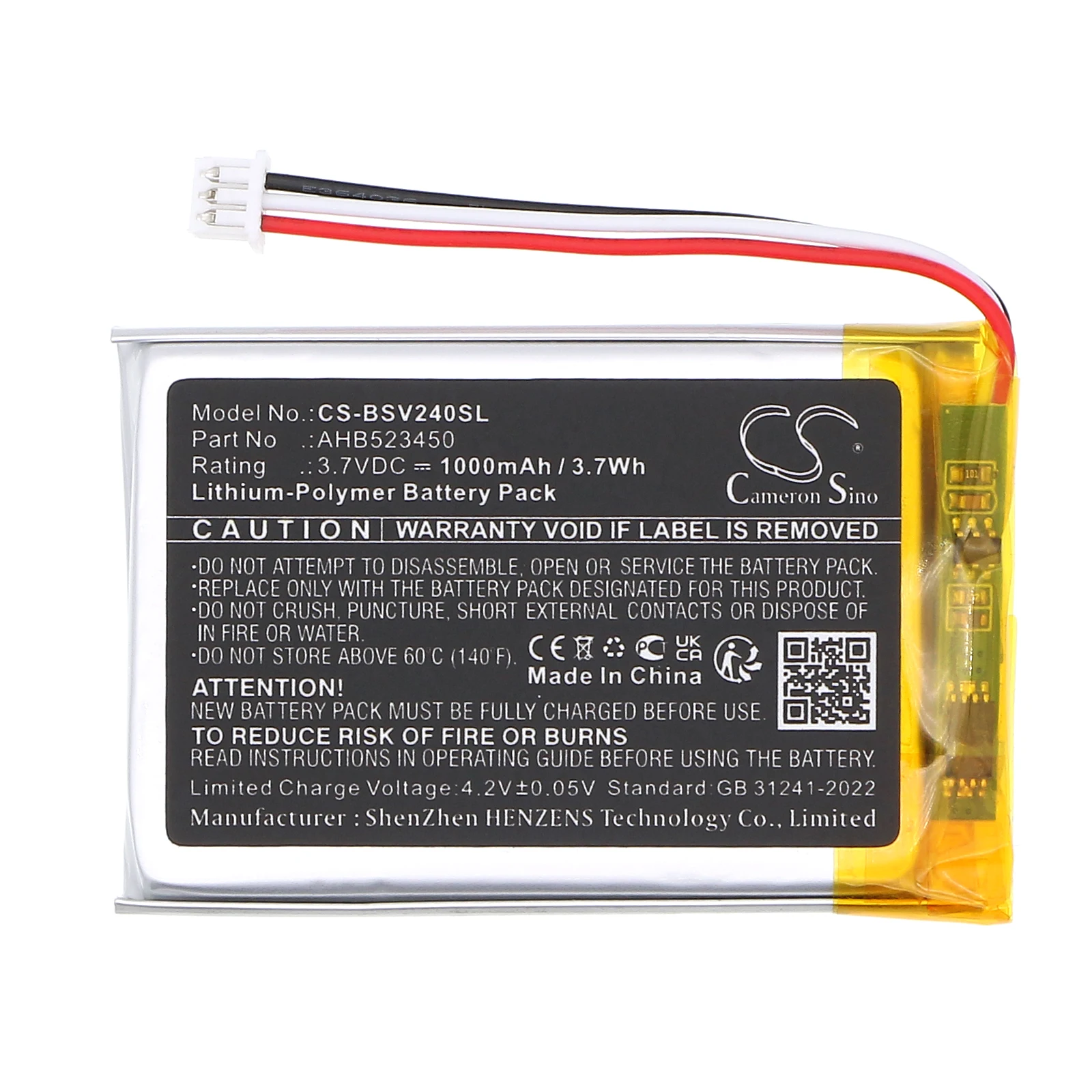 CS Replacement Battery for Babysense V24R Video Baby Monitor PN:AHB523450 1000mAh / 3.7Wh