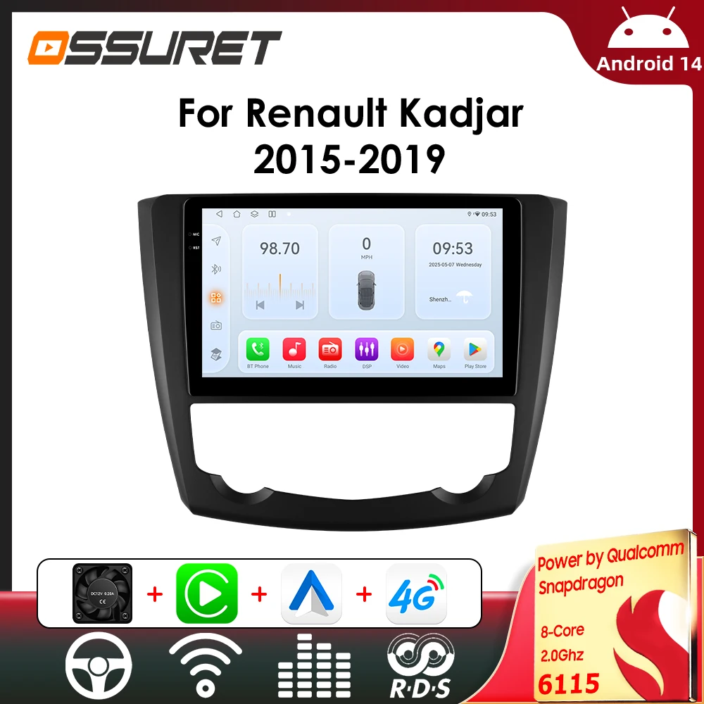 Auto-Multimedia-Player für Renault Kadjar 2015-2019 Stereo 6115 Intelligenter Bildschirm 4G WIFI GPS-Navigation Drahtloses Carplay Android Auto