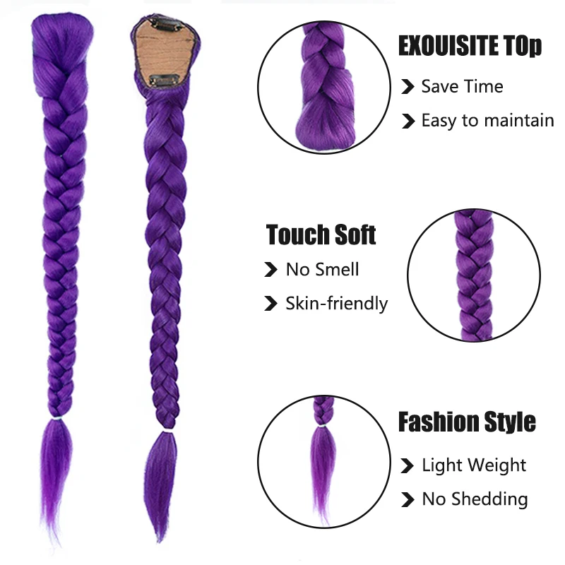Synthetic 26inch Long Braided Purple Hair Ponytail Rumi Costume Hairstyle Ponytail with Clips for Girls Kids Halloween Christmas image 5