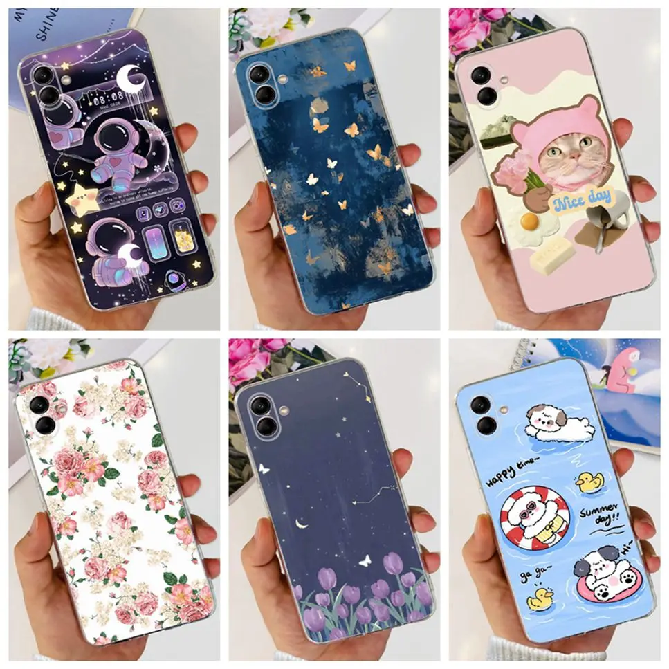 For Samsung Galaxy A04 4G Case Cute Astronaut Flower Soft Silicone TPU Cover For Samsung A04 SM-A045F Bumper Phone Case Fundas