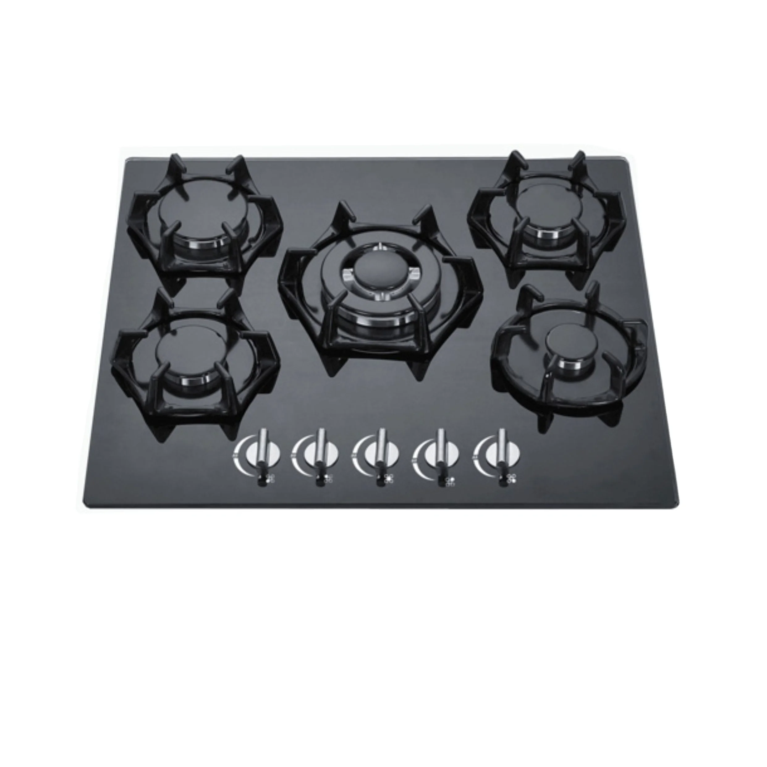 

Встраиваемая газовая плита с 5 конфорками, чугунной поверхностью и электрическим поджигом, со стеклокерамической вставкой