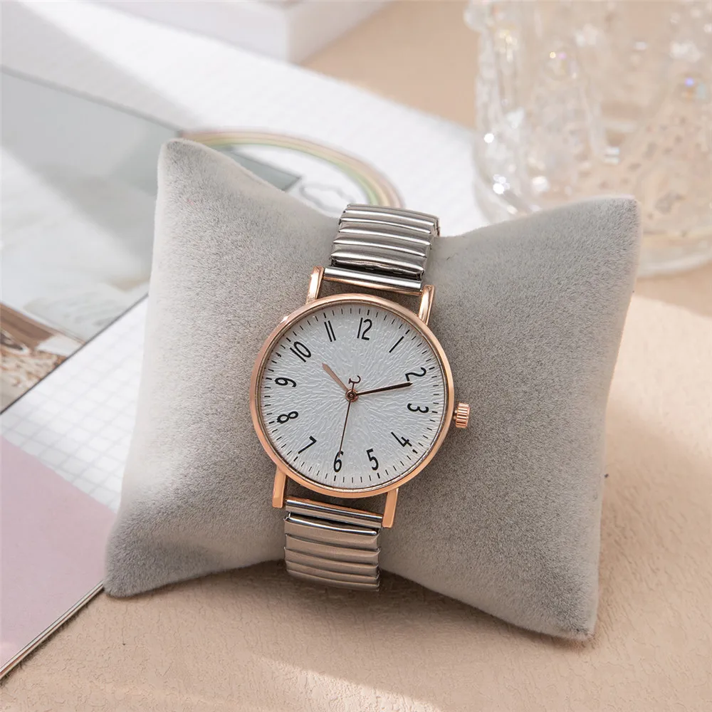 Women\'s Fashion Simple Digital Design Quartz Watch Casual Stainless Steel Stretch Buckleless Strap Ladies Clock Dress Watches